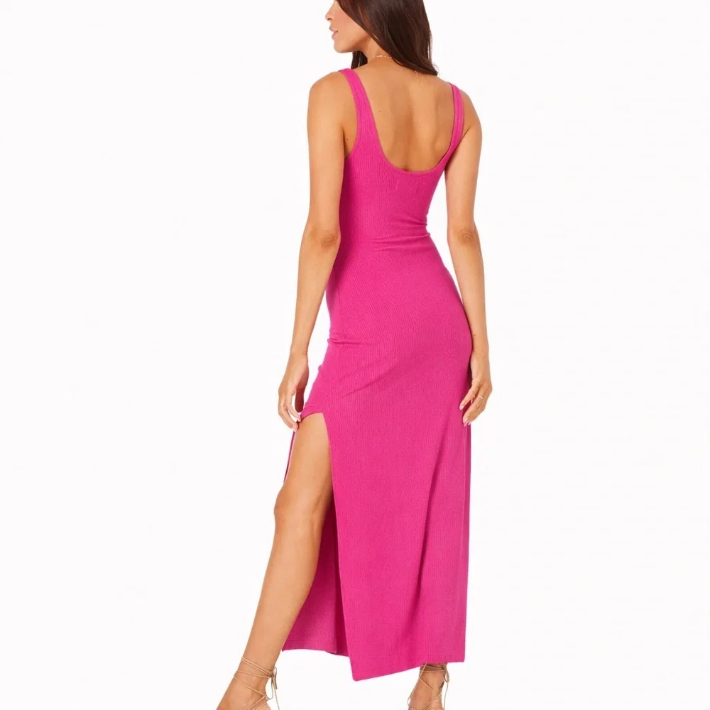 L*Space Camille Pink Cutout Maxi Dress Ribbed NWT Size Large - Picture 2 of 10